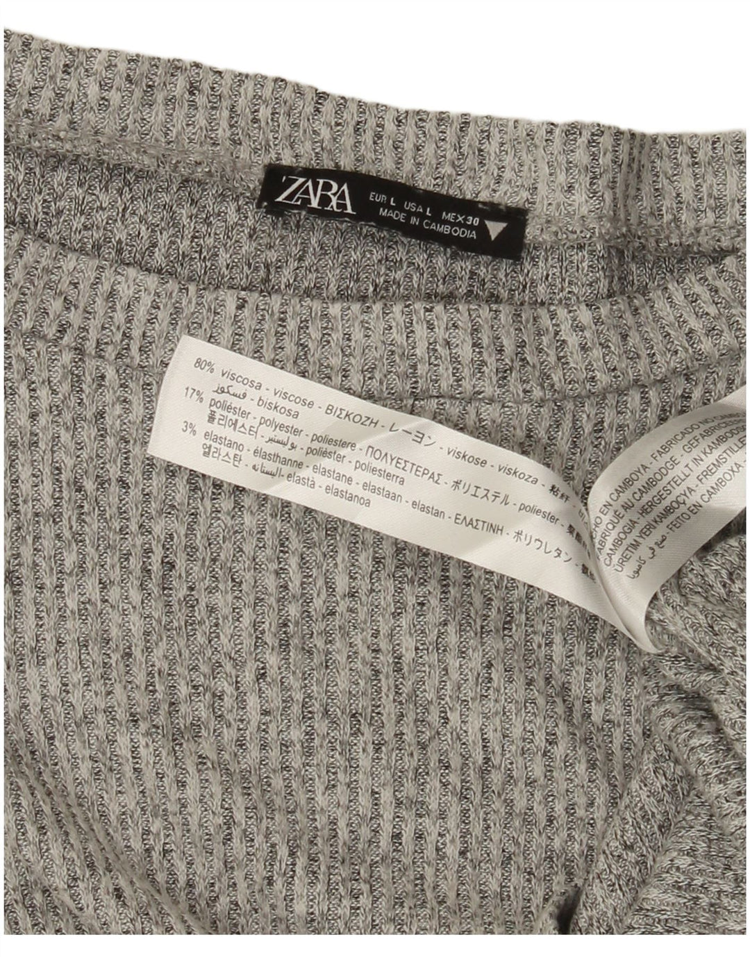 ZARA Damen Crop U-Boot-Ausschnitt-Pullover, Gr. 44, Größe L, graue Viskose