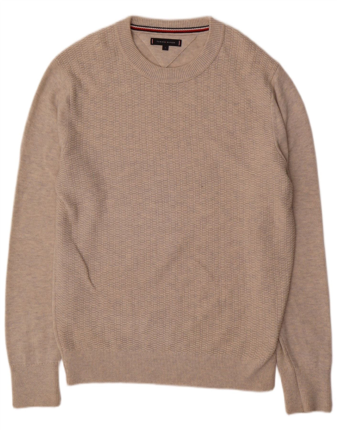 Tommy Hilfiger Herren-Pullover mit Rundhalsausschnitt, Größe L, Beige