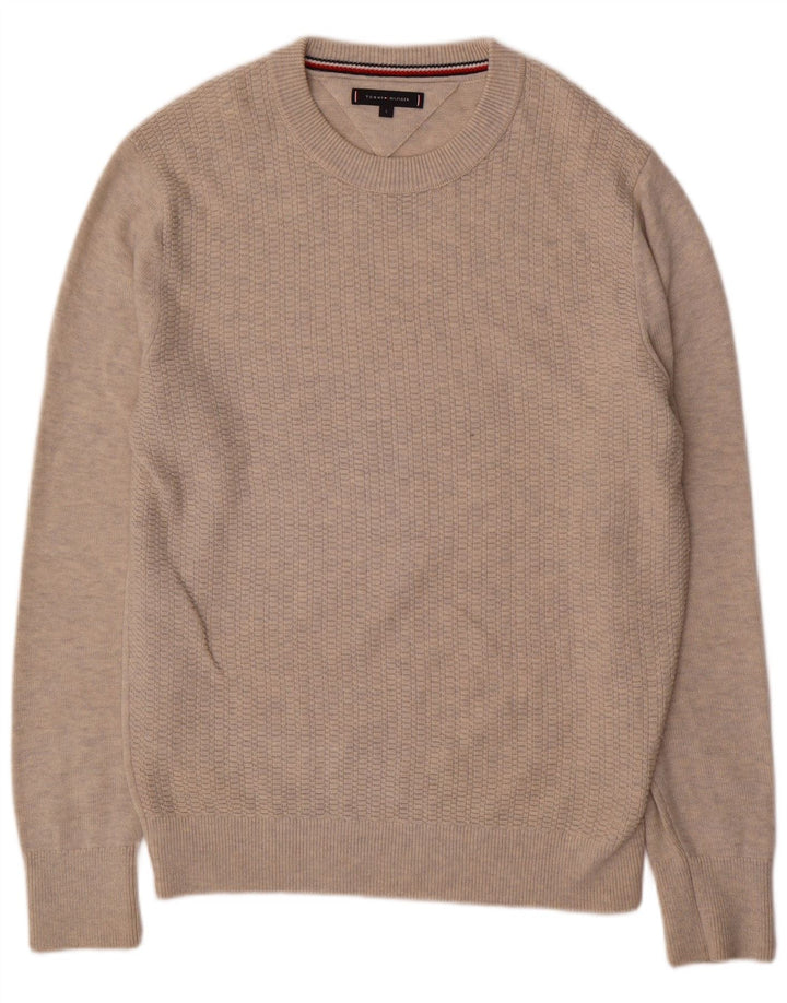 Tommy Hilfiger Herren-Pullover mit Rundhalsausschnitt, Größe L, Beige