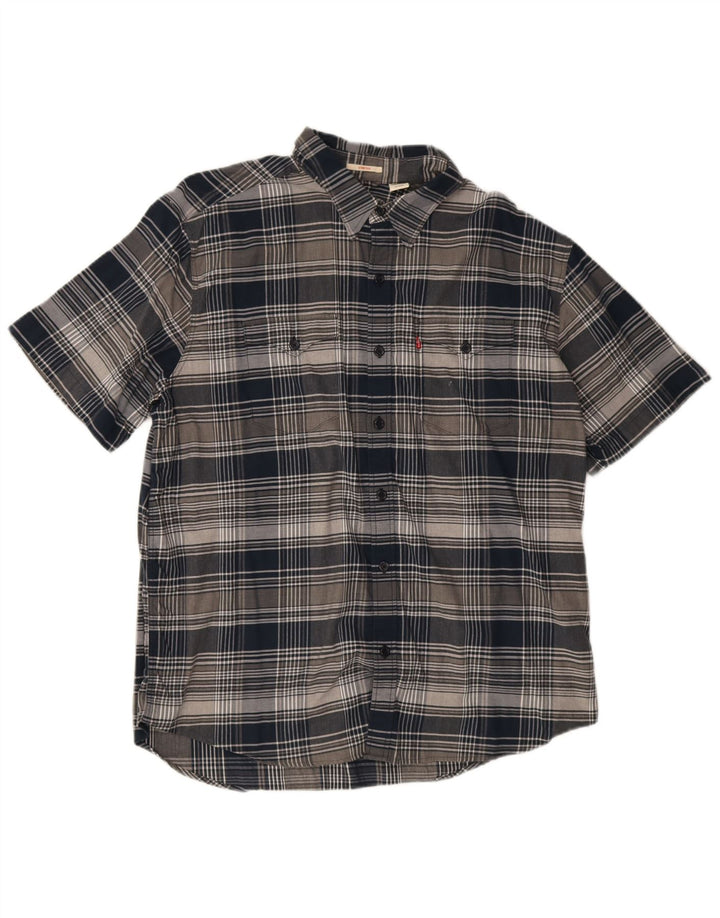 Levi's Herren-Kurzarmhemd XL, marineblau, kariert, Baumwolle