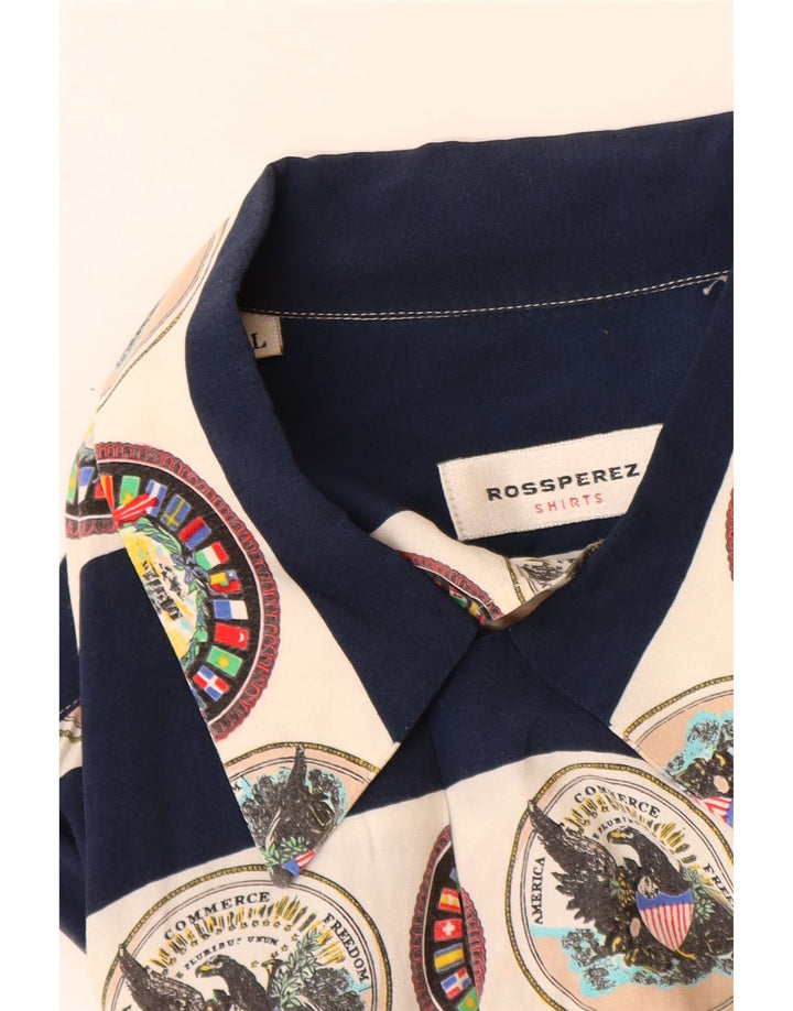 VINTAGE Herren-Kurzarmshirt mit Grafik, groß, marineblau, gestreift, Viskose