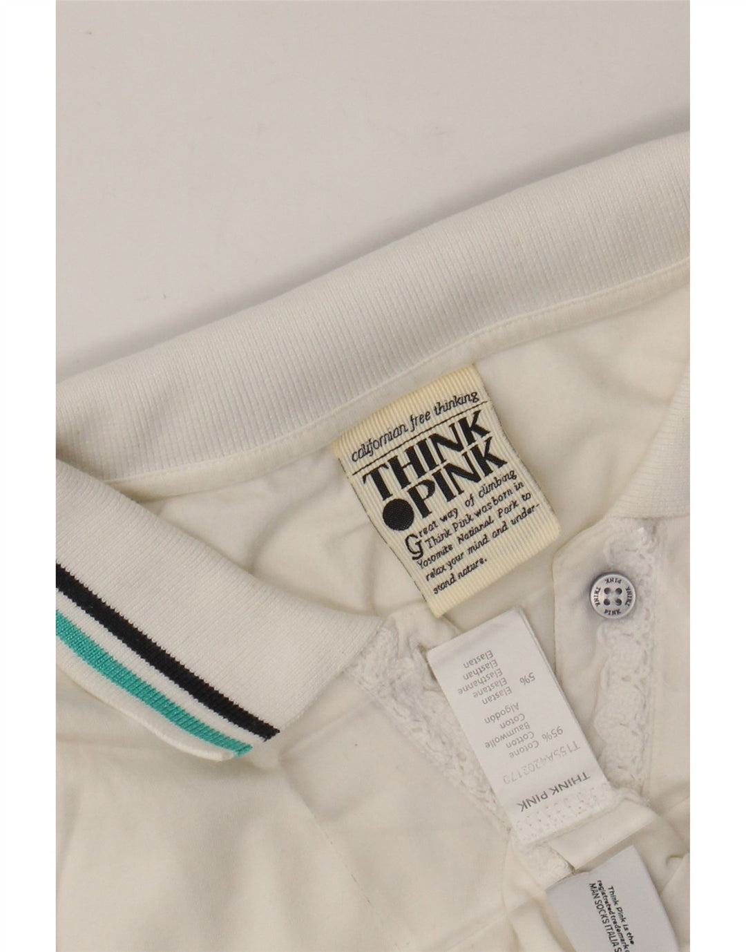 THINK PINK Damen-Poloshirt mit Grafik, UK 8, Größe S, weiße Baumwolle