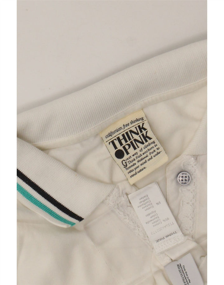 THINK PINK Damen-Poloshirt mit Grafik, UK 8, Größe S, weiße Baumwolle