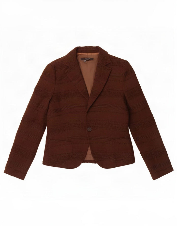 Zara Damen-Blazerjacke mit 1 Knopf, EU 38, kleine braune Nadelstreifenwolle