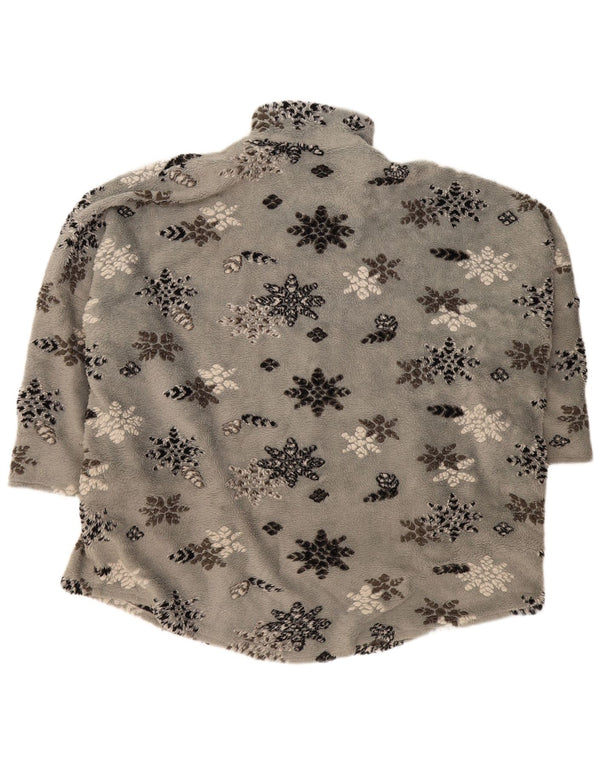 Ann Christine Damen Fleecejacke mit 3/4-Ärmeln, UK 14, Mittelgrau mit Blumenmuster