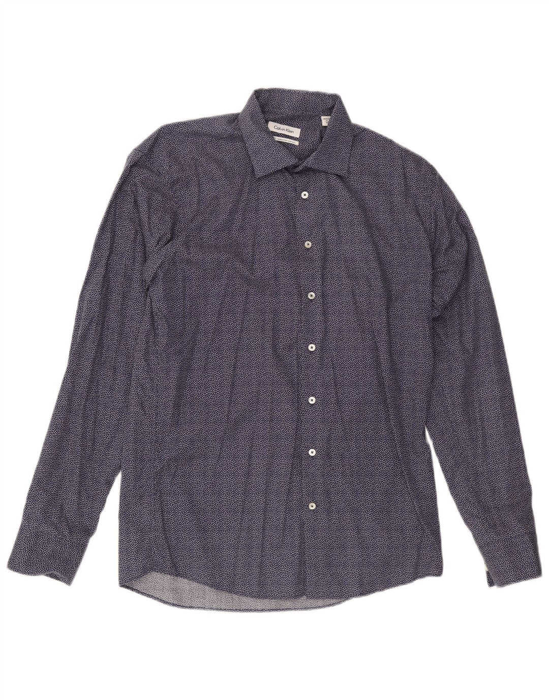 Calvin Klein Herren-Slim-Fit-Hemd, Größe 41, groß, marineblau gefleckte Baumwolle