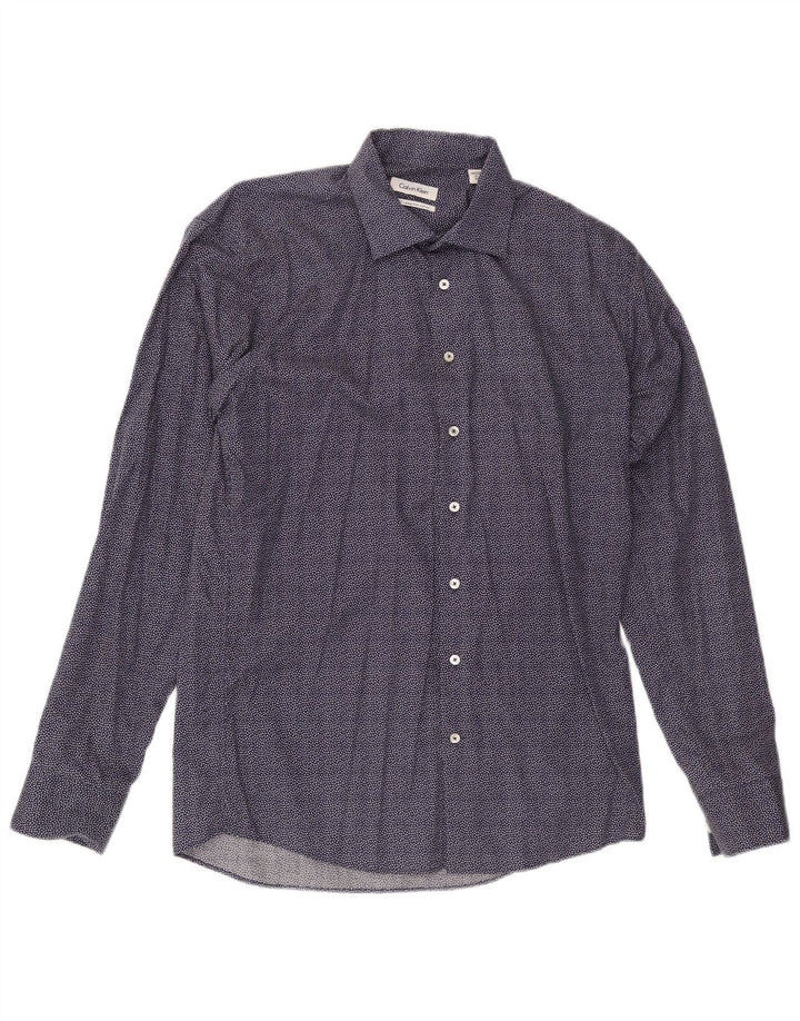 Calvin Klein Herren-Slim-Fit-Hemd, Größe 41, groß, marineblau gefleckte Baumwolle