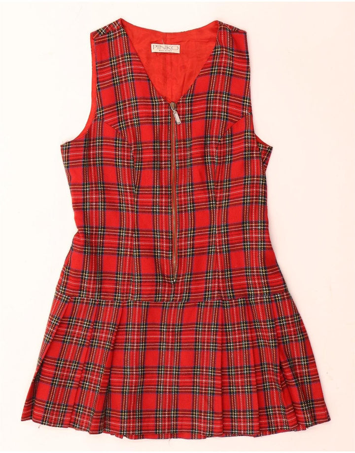 Pinko Damen ärmelloses A-Linien-Kleid UK 12 Mittelrot kariert