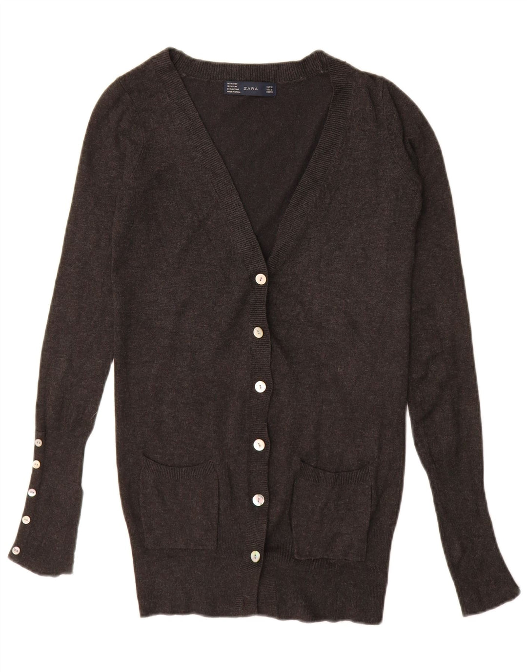 ZARA Damen Longline-Cardigan-Pullover UK 10 Small Grau Rayon