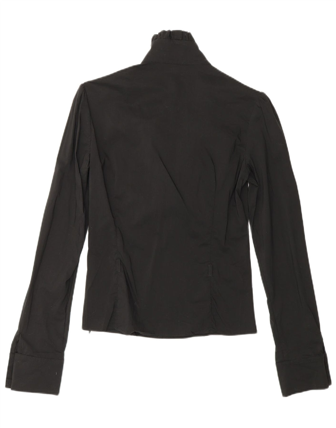 COVERI Damen-Langarm-Blusenoberteil mit Rüschen vorne, UK 10, Größe S, schwarzes Nylon