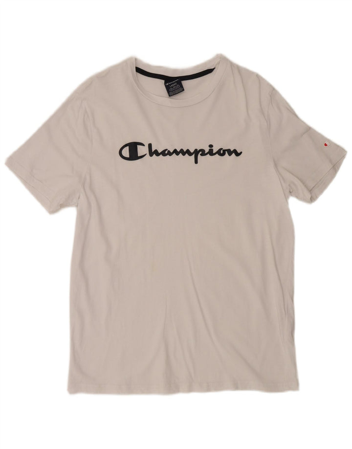 Champion Herren-T-Shirt mit Grafik, Größe L, aus weißer Baumwolle