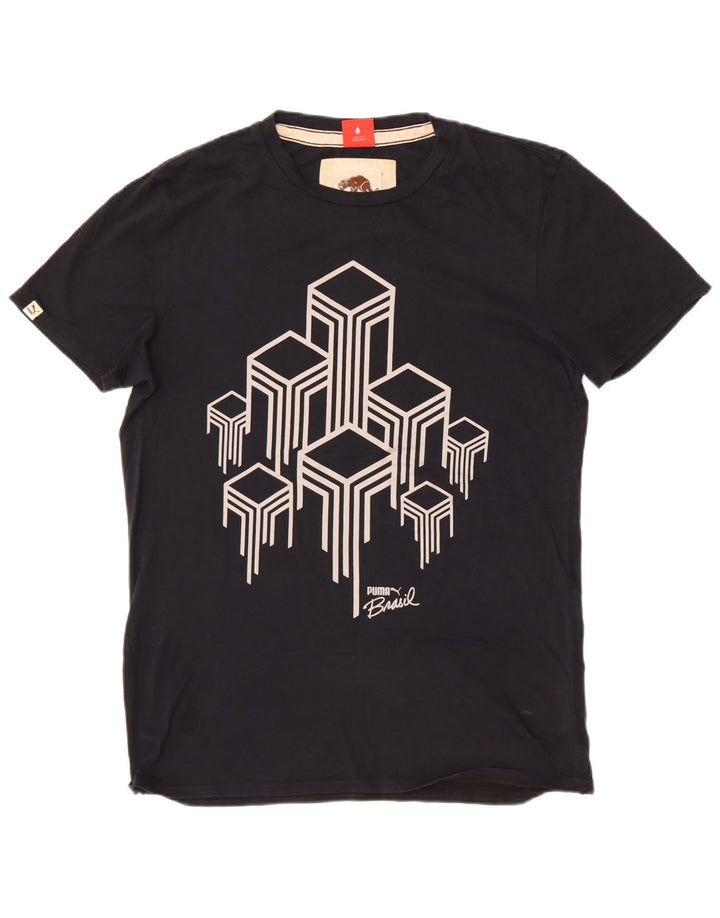 Puma Herren Grafik T-Shirt Top Mittelschwarz Baumwolle