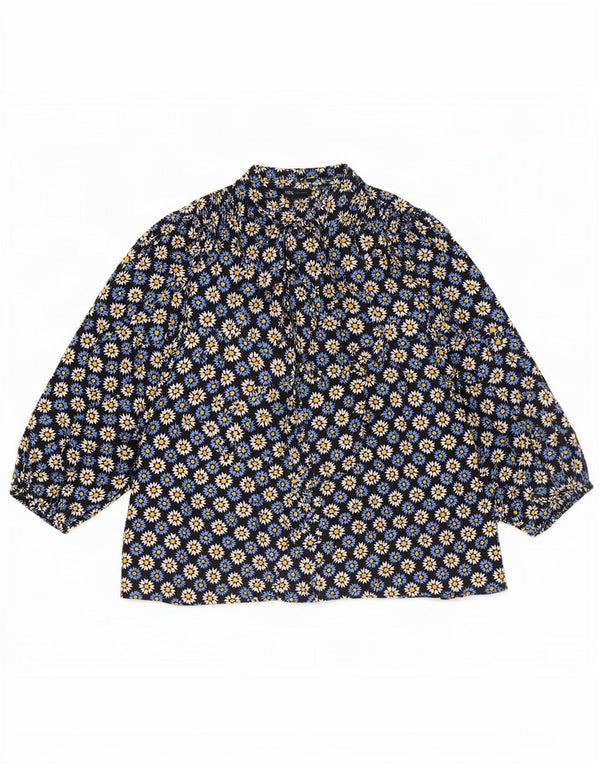 Marks & Spencer Womens Front Tie Blouse Top UK 16 Large Navy Blue Floral