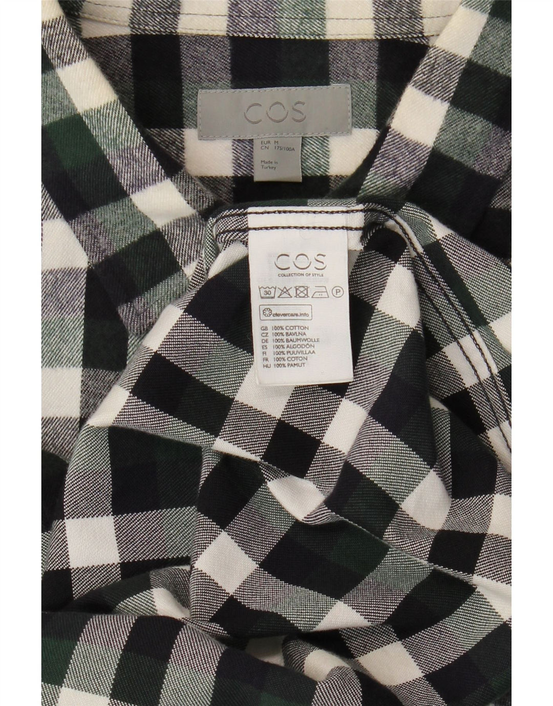 Cos Herren-Flanellhemd, mittelgrün, kariert, Baumwolle