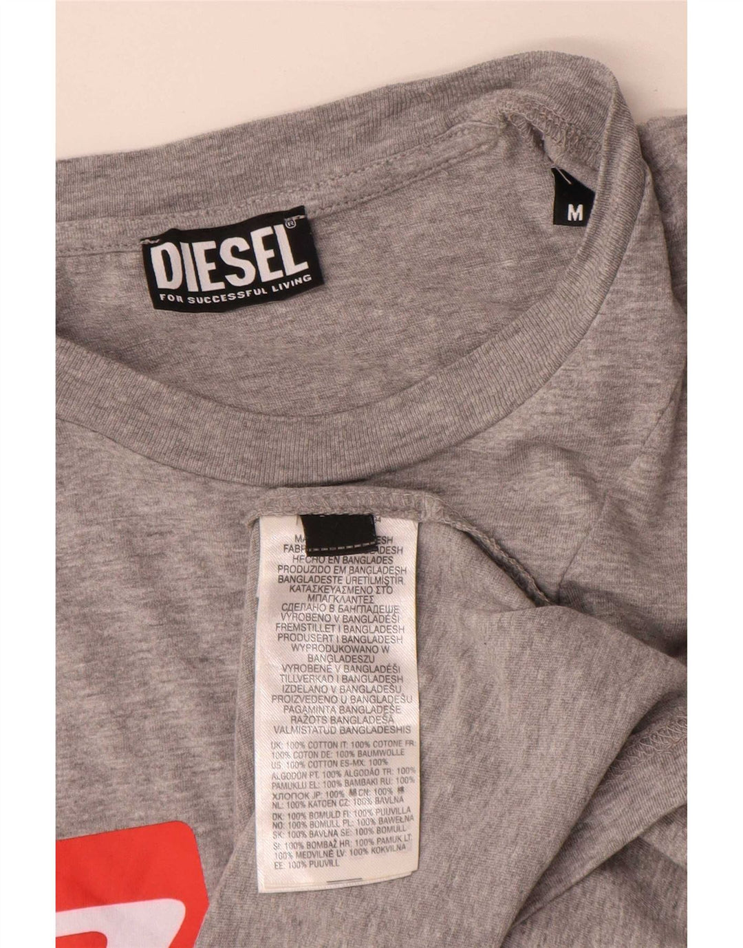 Diesel Herren Grafik-T-Shirt-Oberteil aus mittelgrau gesprenkelter Baumwolle