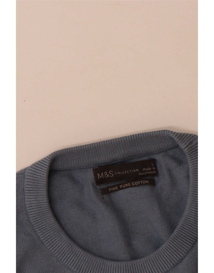 Marks & Spencer Herren-Pullover mit Rundhalsausschnitt, Größe L, aus blauer Baumwolle