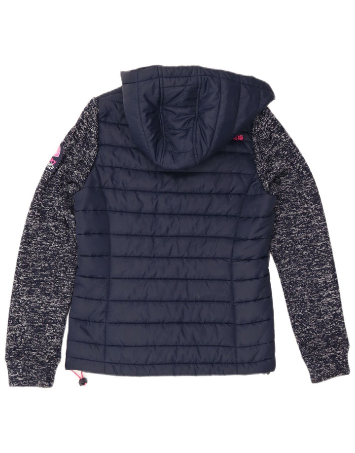 Superdry Wattierte Damenjacke mit Kapuze, UK 8, Größe S, Marineblau gesprenkeltes Polyester