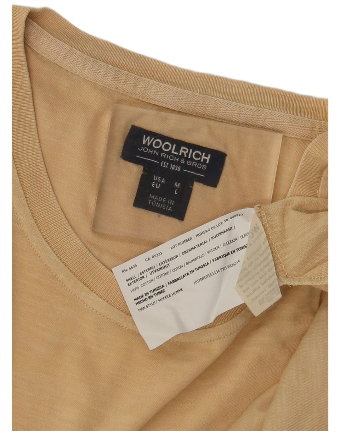 Woolrich Herren-T-Shirt mit Grafik, Größe L, Beige, Baumwolle