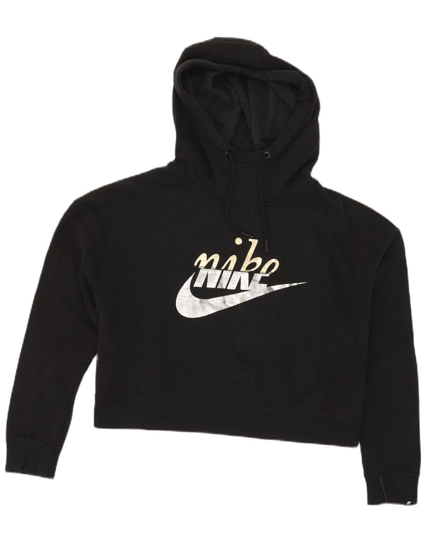 Nike Womens Oversized Crop Graphic Hoodie Pullover UK 10 Small Schwarz Baumwolle