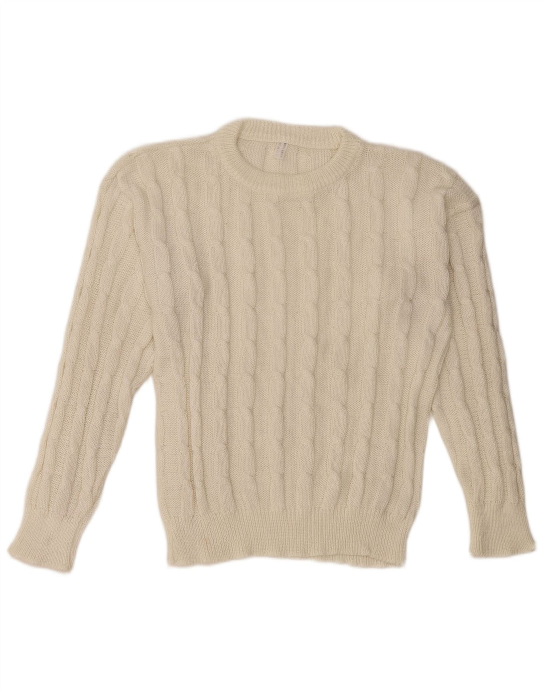 VINTAGE Damen-Pullover mit Rundhalsausschnitt, UK 14, mittelweiße Wolle