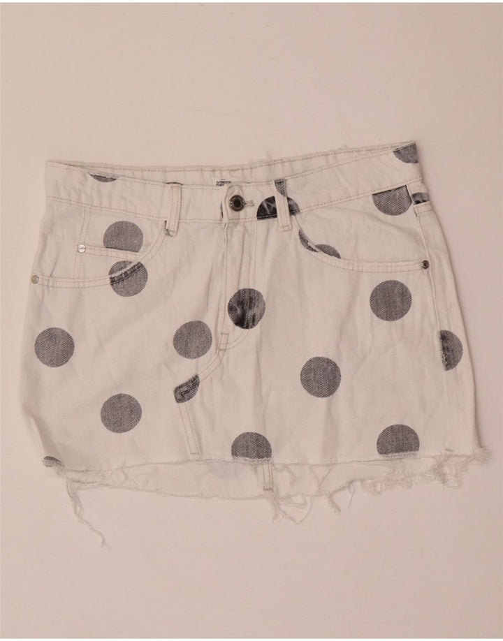 Zara Trafaluc Mini-Jeansrock für Damen, mittelgroß, W28, weiß gepunktet
