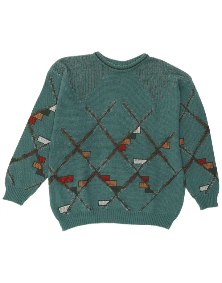 Vintage Herren Pullover mit Rundhalsausschnitt, mittelgrün, geometrisch