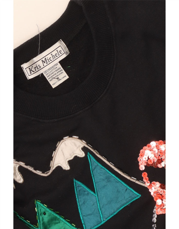 Kris Michele Damen Grafik-Sweatshirt-Pullover UK 14 Mittelschwarzes Polyester
