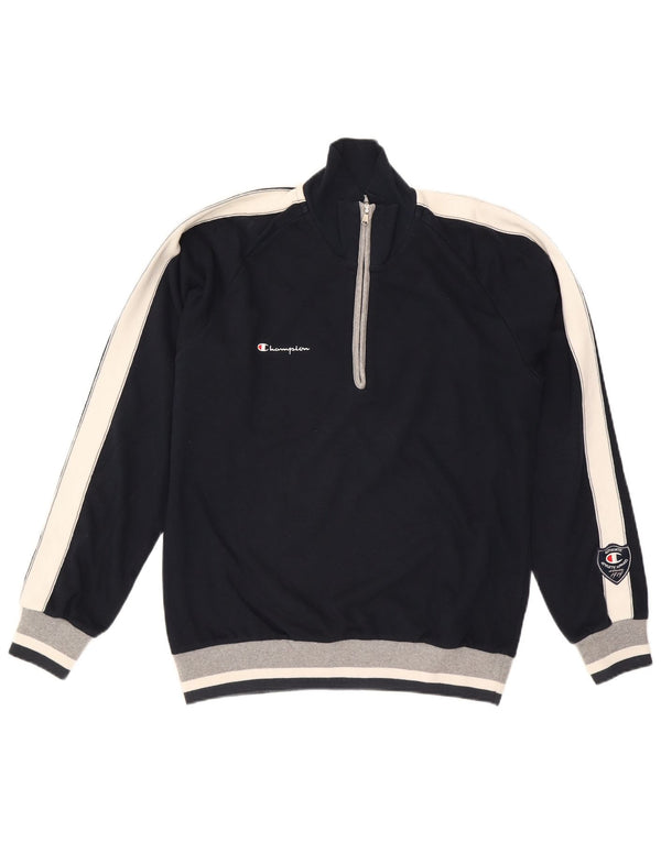 Champion Herren-Sweatshirt mit Reißverschluss am Hals, groß, marineblau, Colourblock-Baumwolle