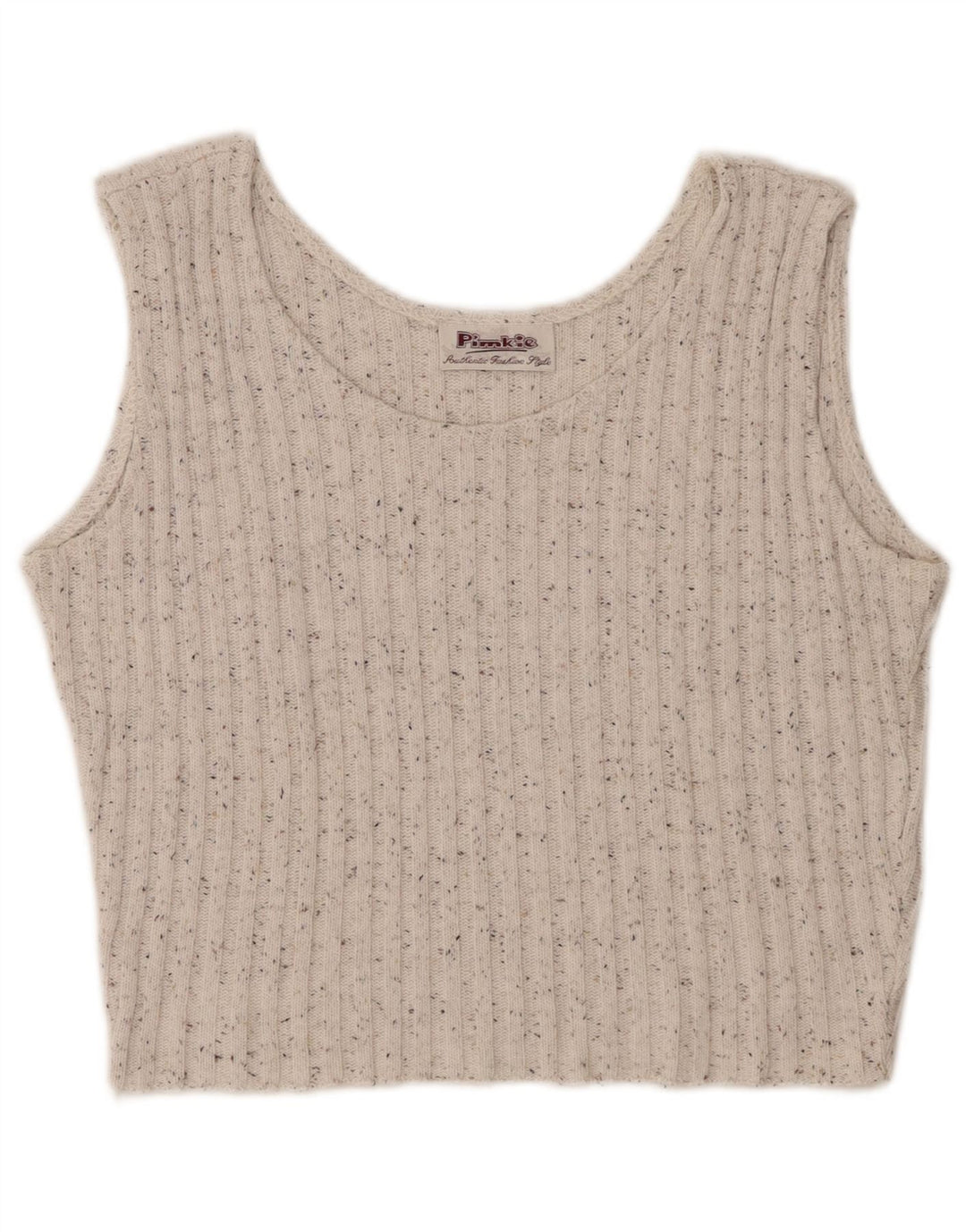 PIMKIE Damen Crop Vest Tank Top UK 12 Medium Off White Flecked
