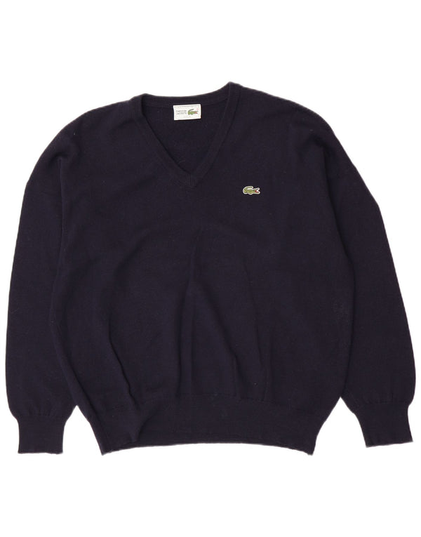Lacoste Herren-Pullover mit V-Ausschnitt, Größe 7 2XL, marineblaue Schurwolle