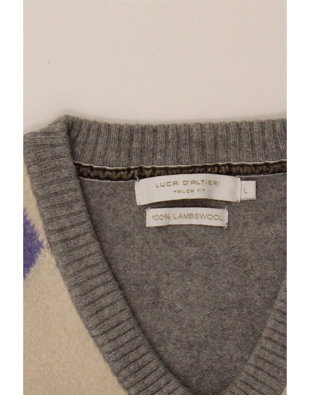 LUCA D'ALTIERI Mens Tailored Fit V-Neck Jumper Sweater Large Grey Vintage Luca D'altieri and Second-Hand Luca D'altieri from Messina Hembry 