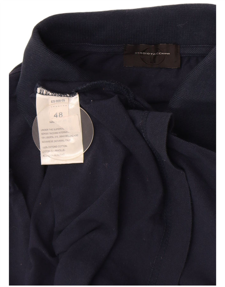 Sergio Tacchini Herren-Langarm-Poloshirt, IT 48, mittelmarineblaue Baumwolle