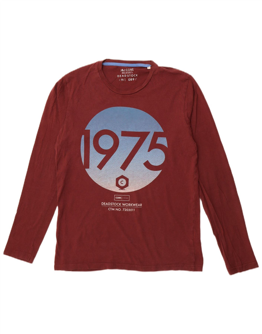 JACK & JONES Mens Graphic Top Long Sleeve Large Burgundy Cotton