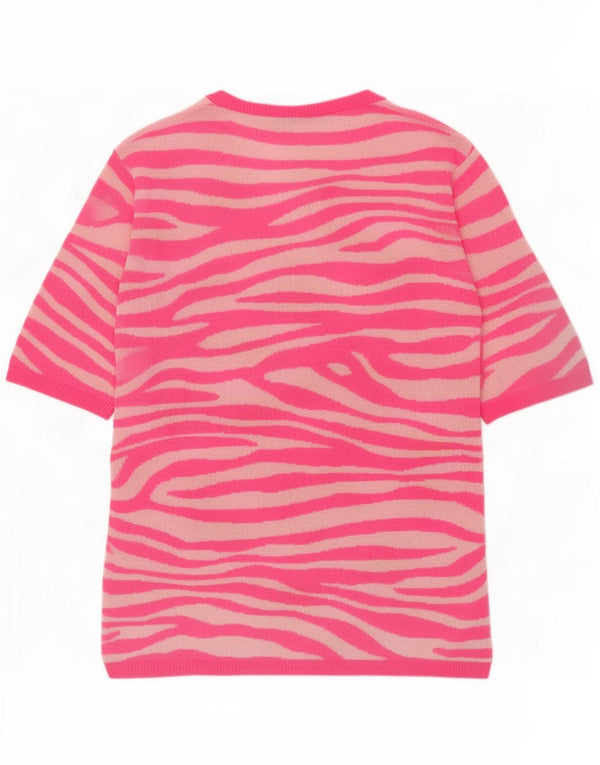 Zara Womens V-Neck Jumper Sweater UK 14 Medium Pink Animal Print