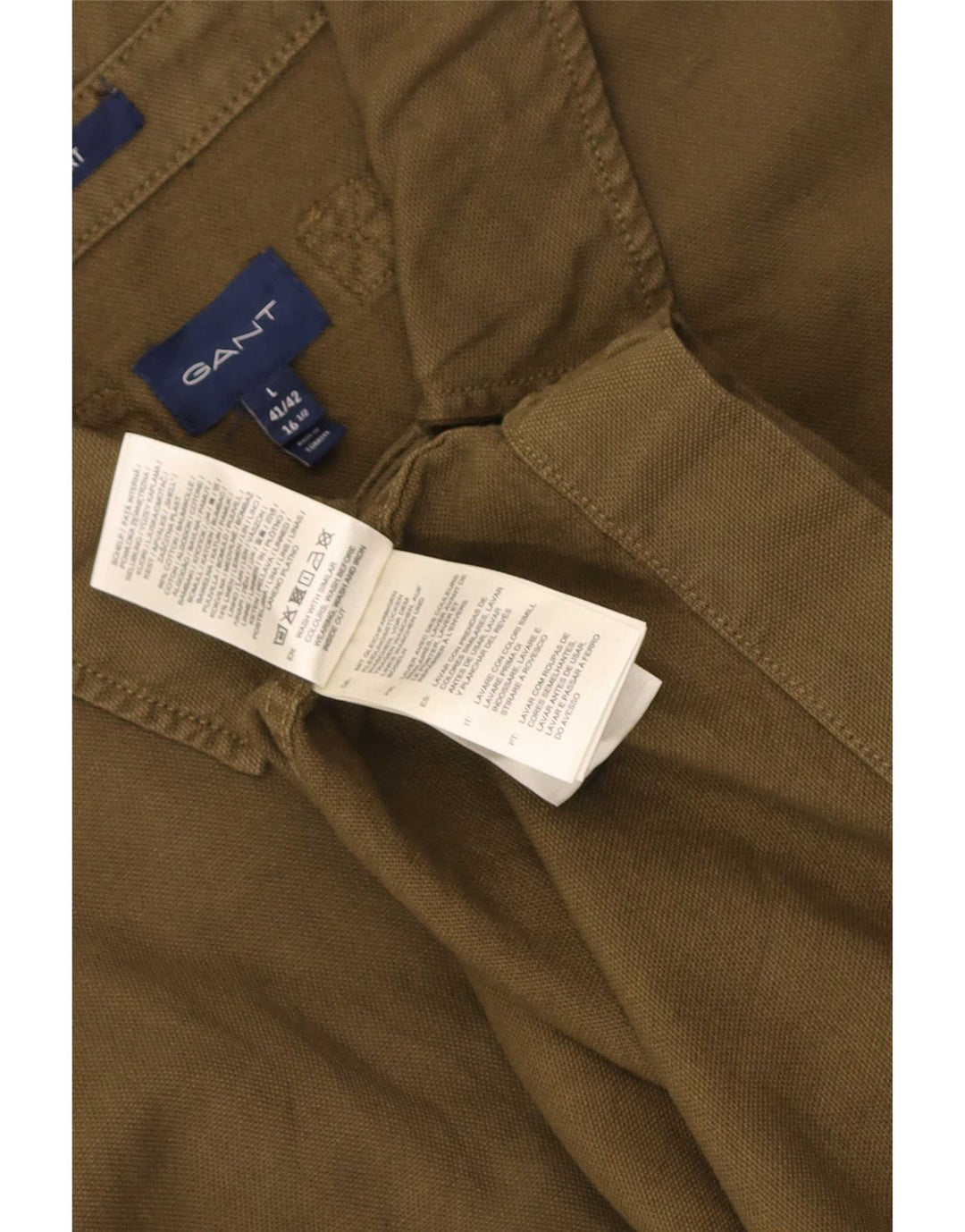 Gant Herren-Overshirt-Hemd, Größe 41/42, 16 1/2, große Khaki-Baumwolle