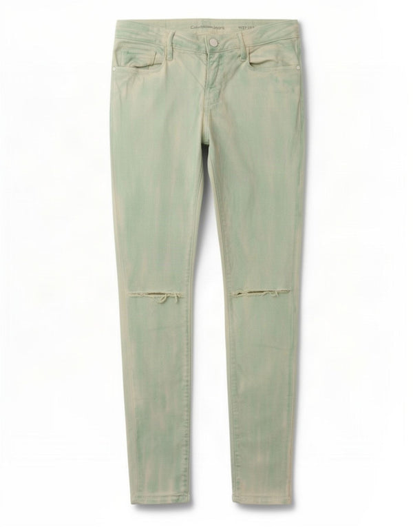 Calvin Klein Damen Distressed Skinny Jeans W27 L32 Türkis Tie Dye