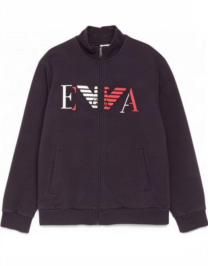 Emporio Armani Herren Grafik-Trainingsanzug-Top-Jacke Mittelschwarz