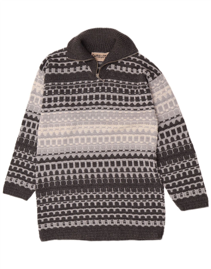 Camelot Herren-Pullover mit Reißverschluss am Hals, klein, grau, geometrisch, klassisch