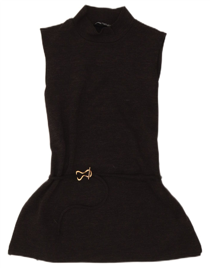 Zara Damen Ärmelloses Basic-Kleid UK 12 Mittelbraunes Polyester