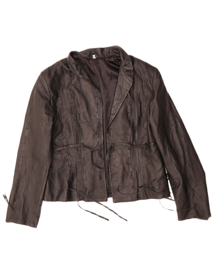 VINTAGE Damen Lederjacke IT 44 Medium Schwarz