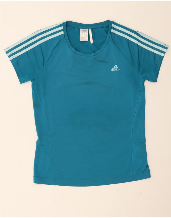 Adidas Damen T-Shirt Top UK 12/14 Mittelblaues Polyester