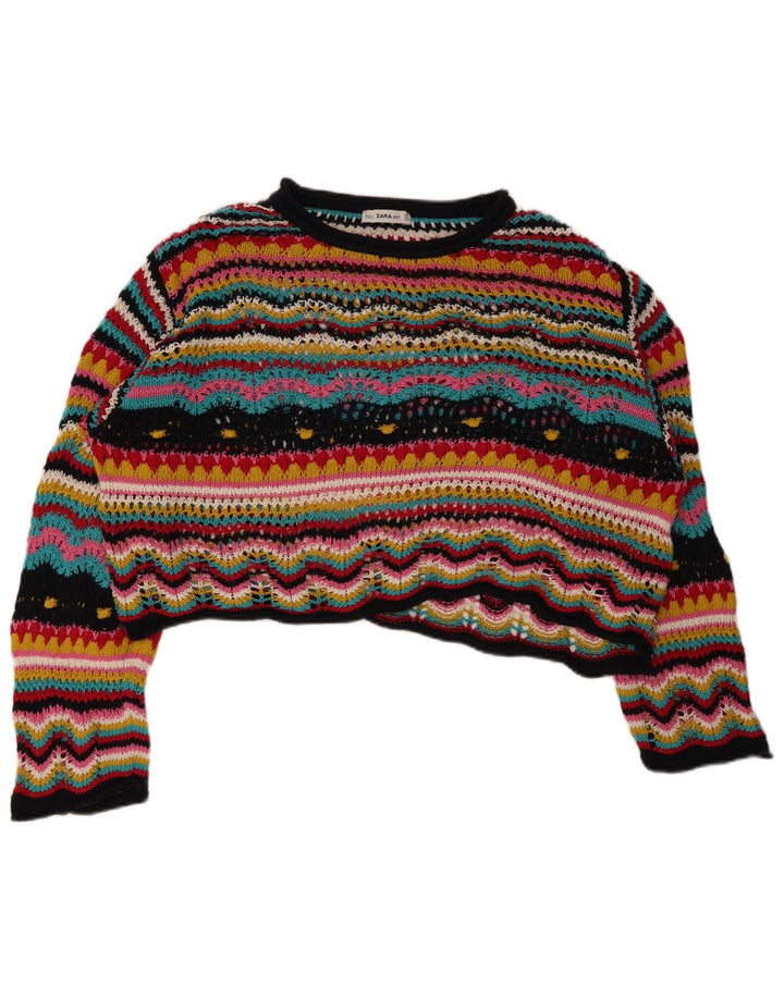 Zara Damen-Pullover mit U-Boot-Ausschnitt, Größe M, mehrfarbig, gestreift, UK 14