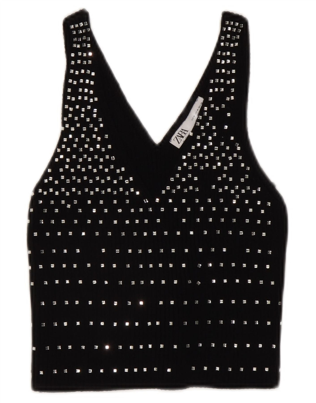 Zara Damen Ärmelloses Crop Top UK 12 Medium Schwarz Gepunktet