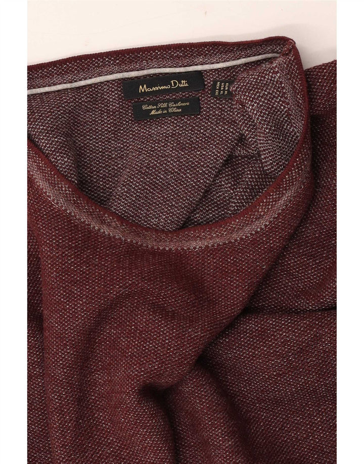 Massimo Dutti Herren-Pullover mit U-Boot-Ausschnitt, XL, Burgunderrot