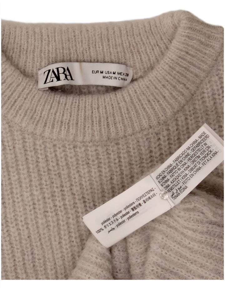 Zara Damen Crop Crew Neck Pullover Pullover UK 12 Mittelgraues Polyester