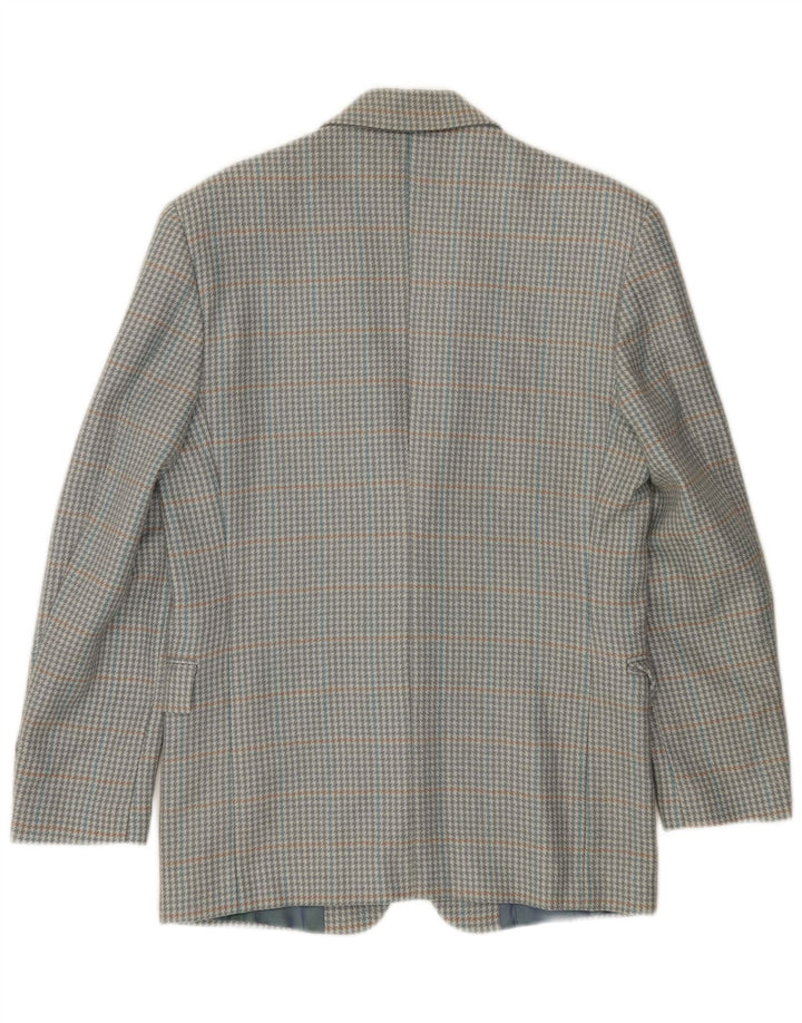 VINTAGE Herren 2-Knopf-Blazerjacke IT 46 Kleine graue Hahnentritt-Schurwolle