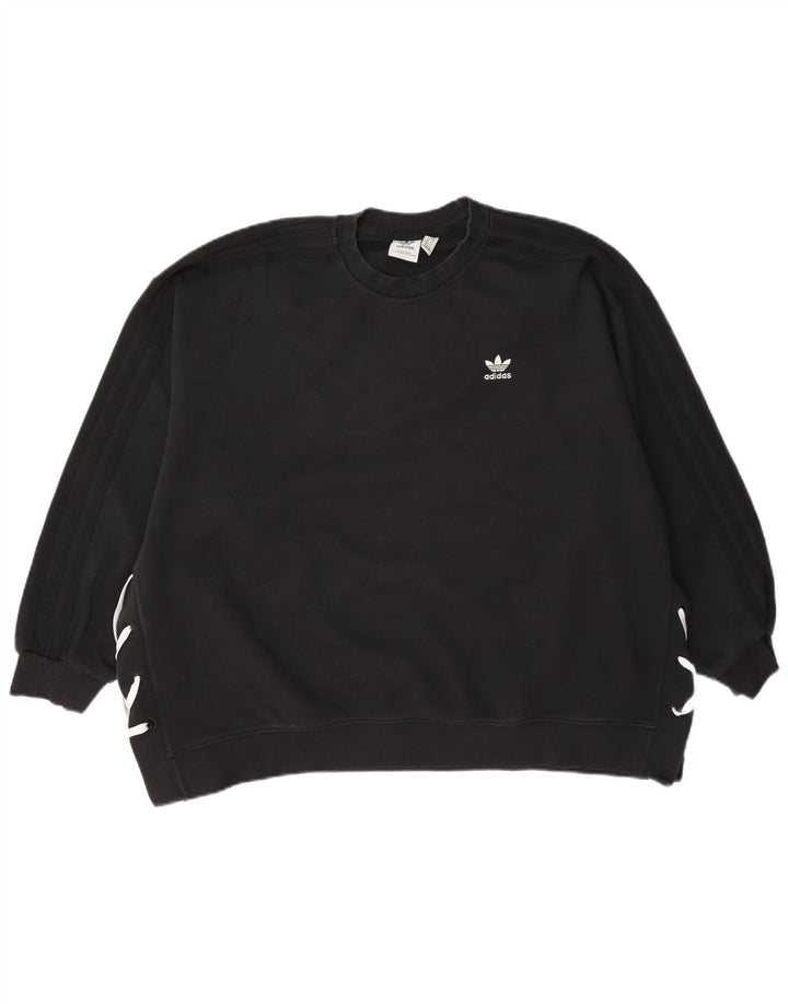 Adidas übergroßer Damen-Sweatshirt-Pullover, UK 14, große schwarze Baumwolle