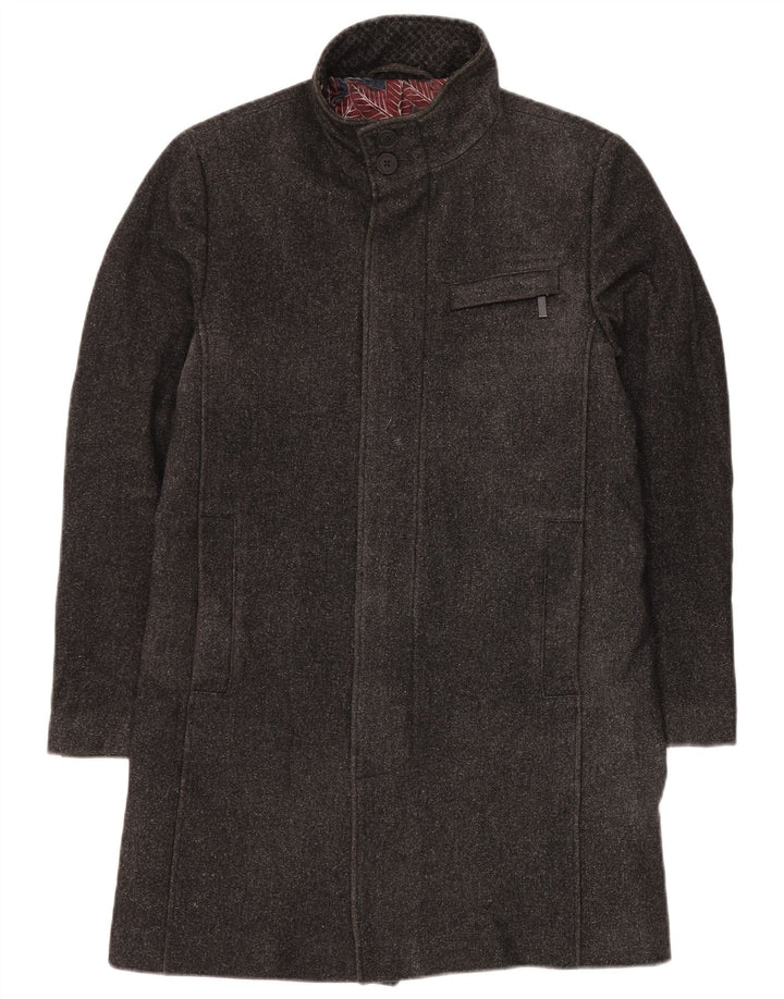Ted Baker Herrenmantel, Größe 2, klein, grau gesprenkelte Wolle
