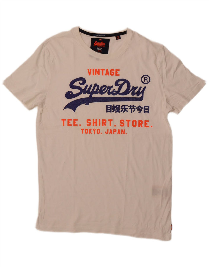 SUPERDRY Herren-T-Shirt mit Grafik, Größe L, aus weißer Baumwolle
