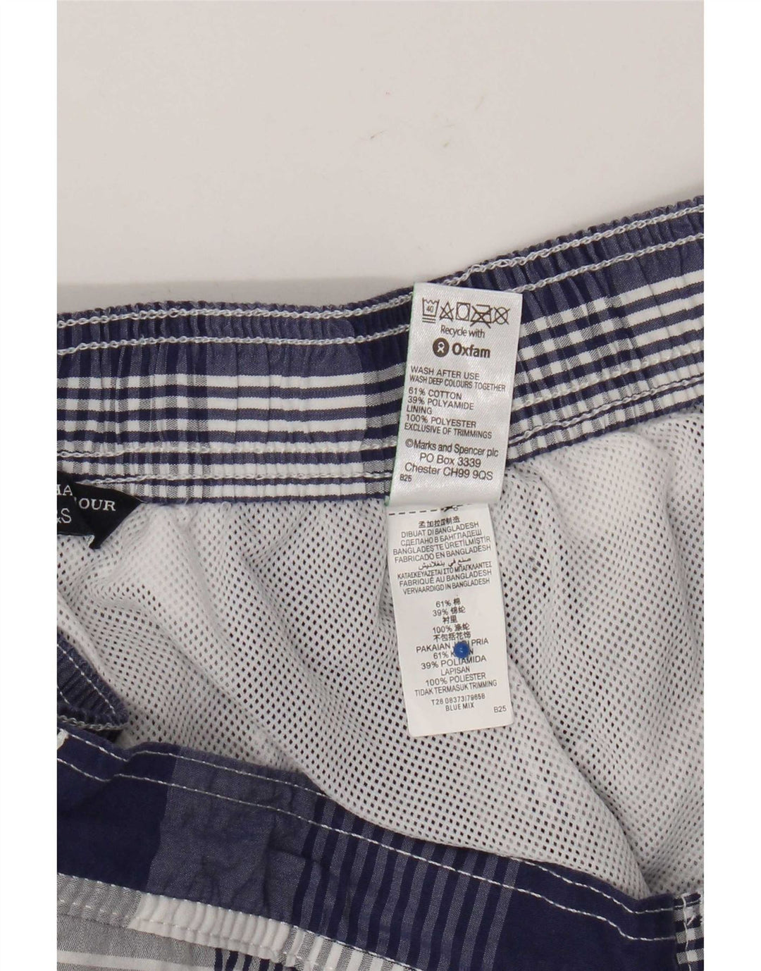 Marks & Spencer Herren Blue Harbor Badeshorts, groß, blau kariert, Baumwolle